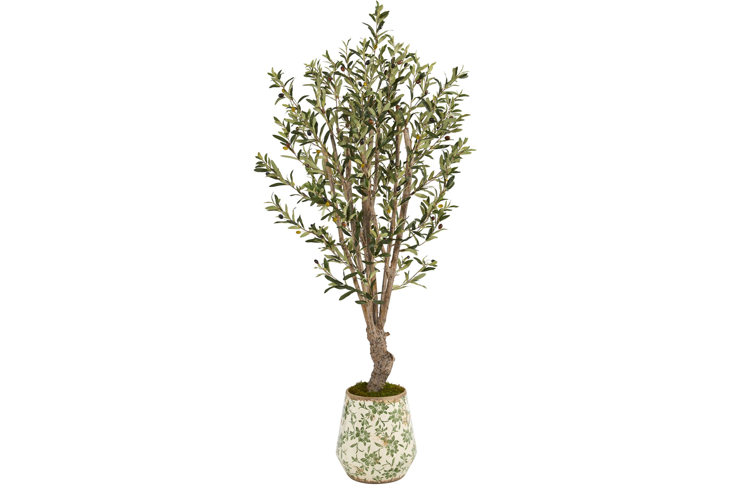 62-Inch Olive Artificial Tree in Floral Print Planter