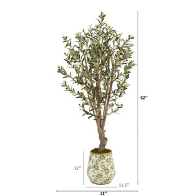 62-Inch Olive Artificial Tree in Floral Print Planter