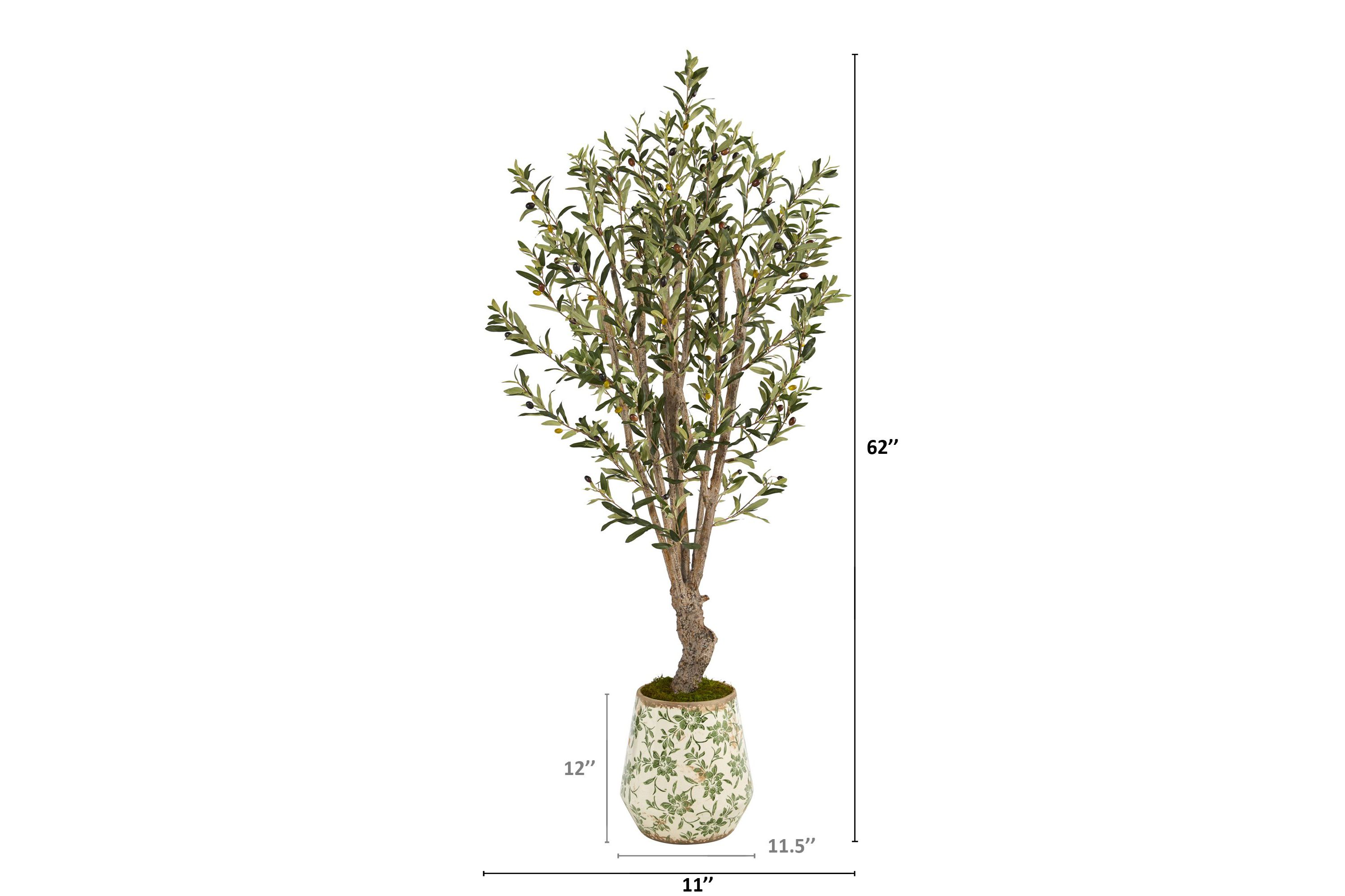 62-Inch Olive Artificial Tree in Floral Print Planter