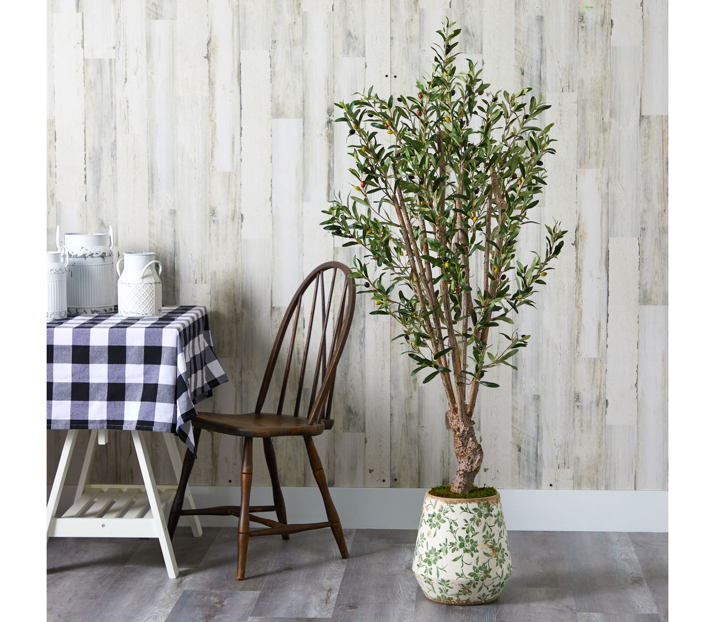 62-Inch Olive Artificial Tree in Floral Print Planter