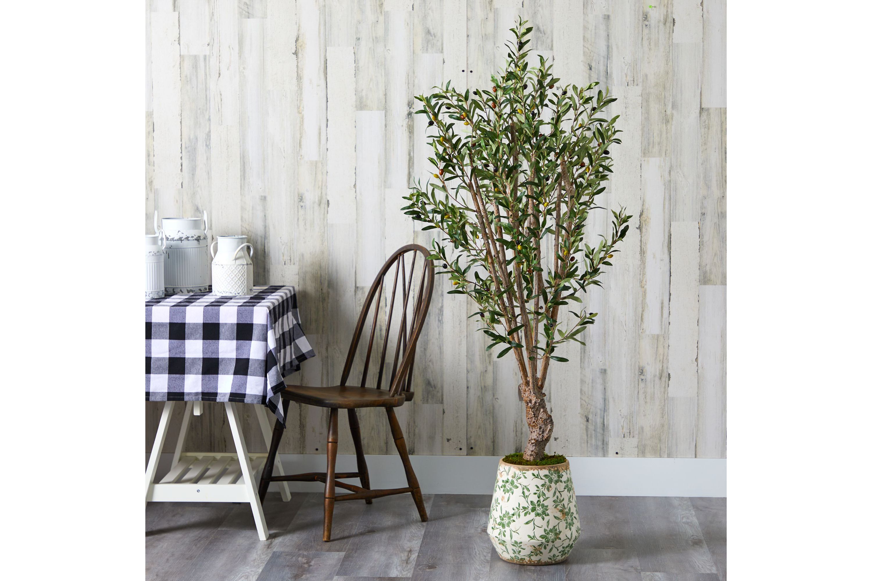 62-Inch Olive Artificial Tree in Floral Print Planter