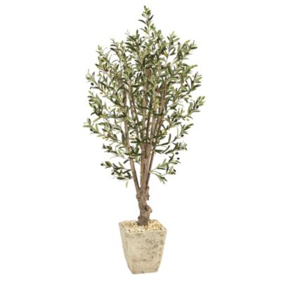 Nearly Natural 5-Foot Olive Artificial Tree in Country White Planter, Green
