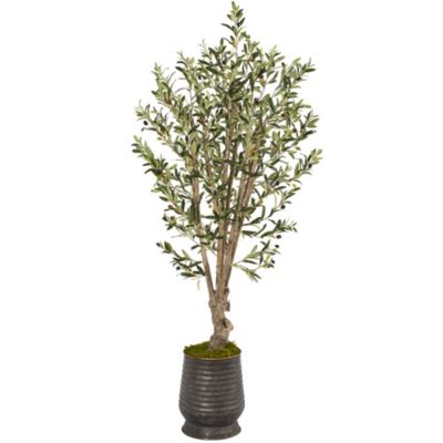 62-Inch Olive Artificial Tree in Ribbed Metal Planter