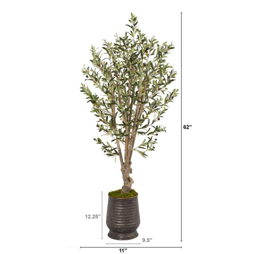 62-Inch Olive Artificial Tree in Ribbed Metal Planter