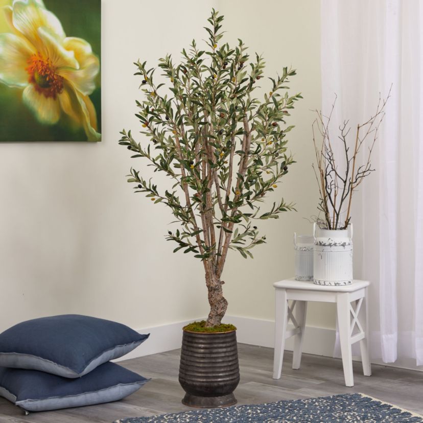62-Inch Olive Artificial Tree in Ribbed Metal Planter