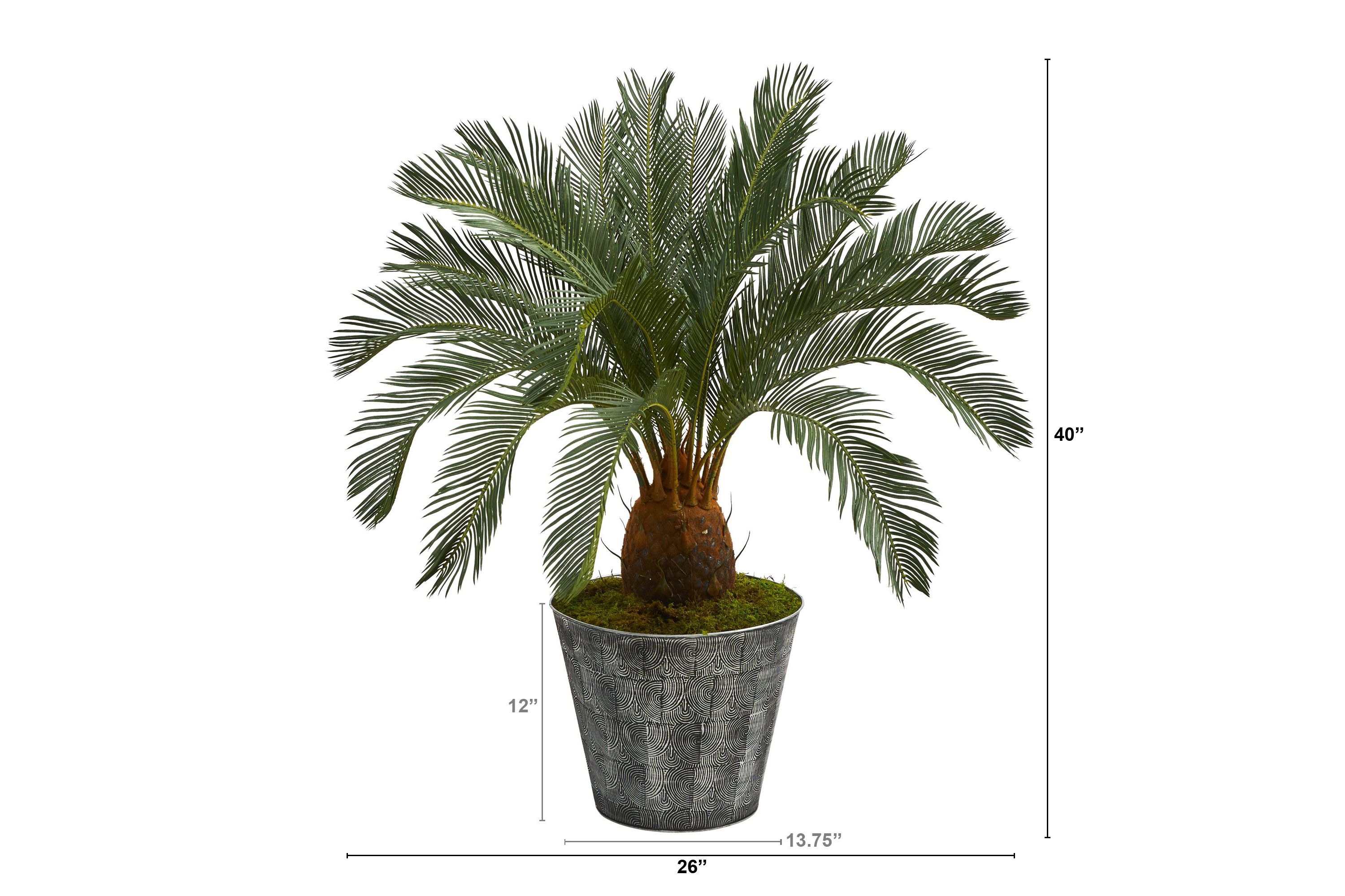 40-Inch Cycas Artificial Tree in Black Embossed Tin Planter
