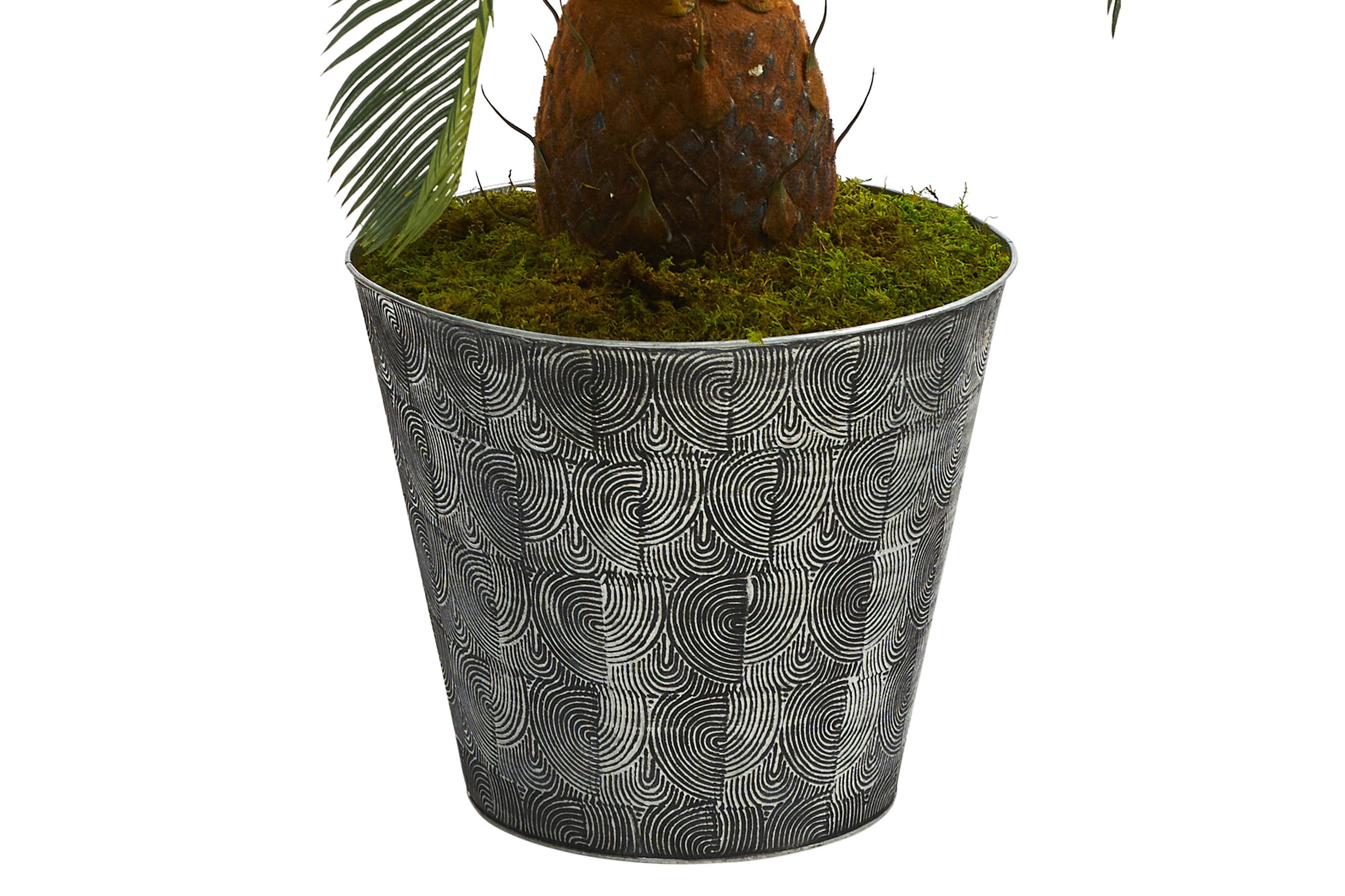40-Inch Cycas Artificial Tree in Black Embossed Tin Planter