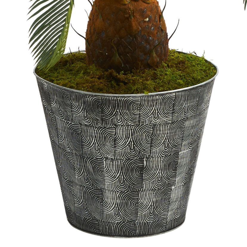 40-Inch Cycas Artificial Tree in Black Embossed Tin Planter