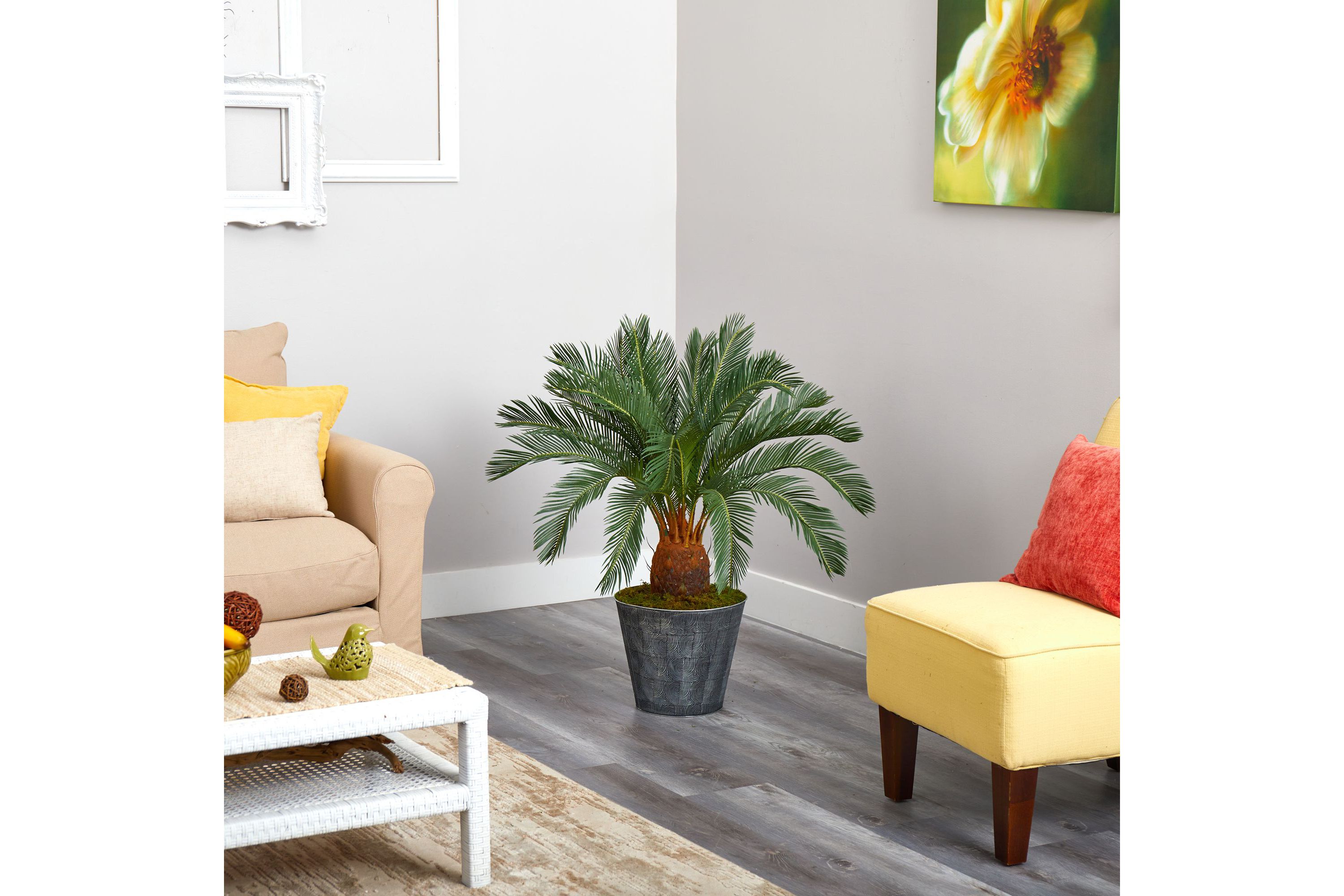 40-Inch Cycas Artificial Tree in Black Embossed Tin Planter