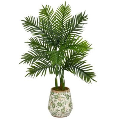 46-Inch Areca Palm Artificial Tree in Floral Print Planter (Real Touch)