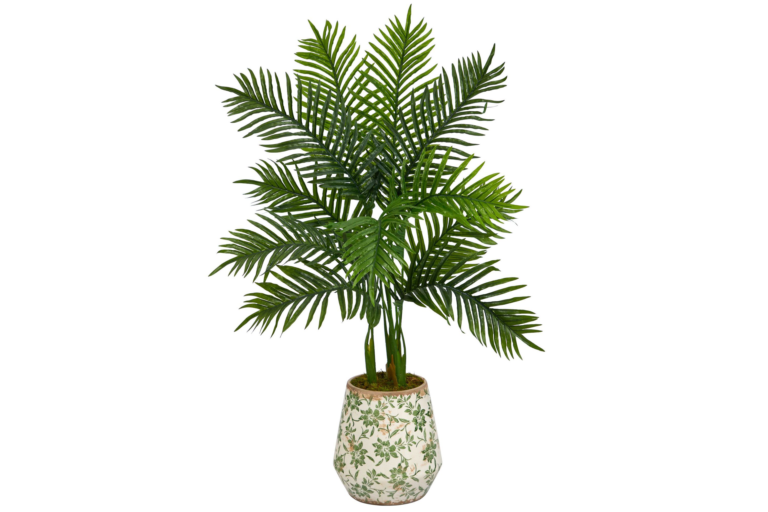 46-Inch Areca Palm Artificial Tree in Floral Print Planter (Real Touch)