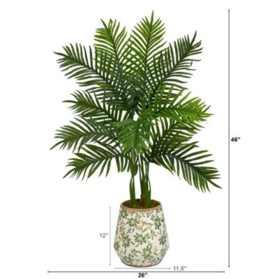 46-Inch Areca Palm Artificial Tree in Floral Print Planter (Real Touch)