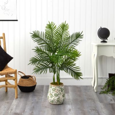 46-Inch Areca Palm Artificial Tree in Floral Print Planter (Real Touch)