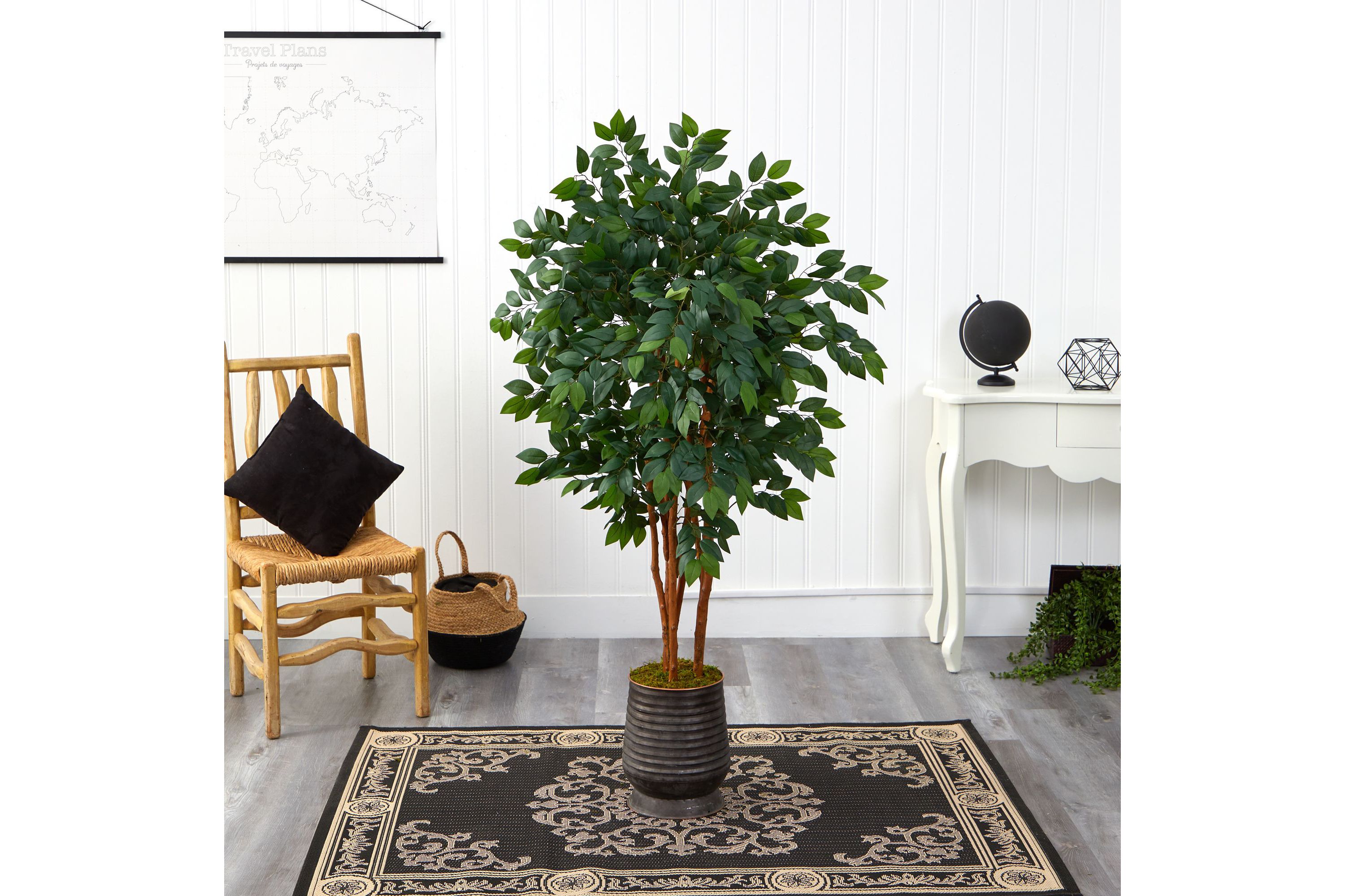 57-Inch Sakaki Artificial Tree in Ribbed Metal Planter