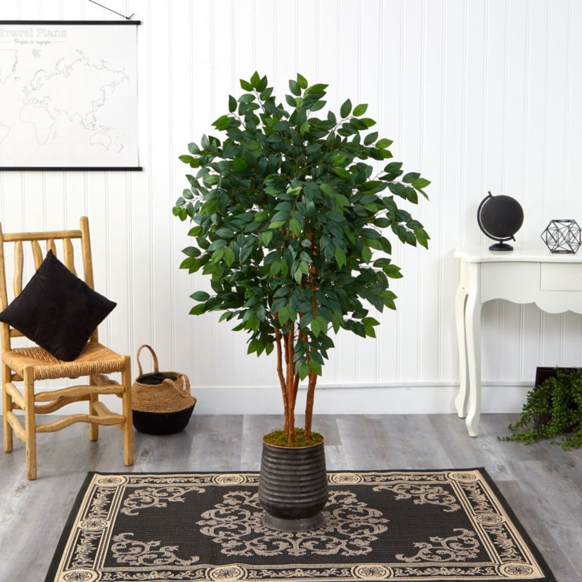 57-Inch Sakaki Artificial Tree in Ribbed Metal Planter