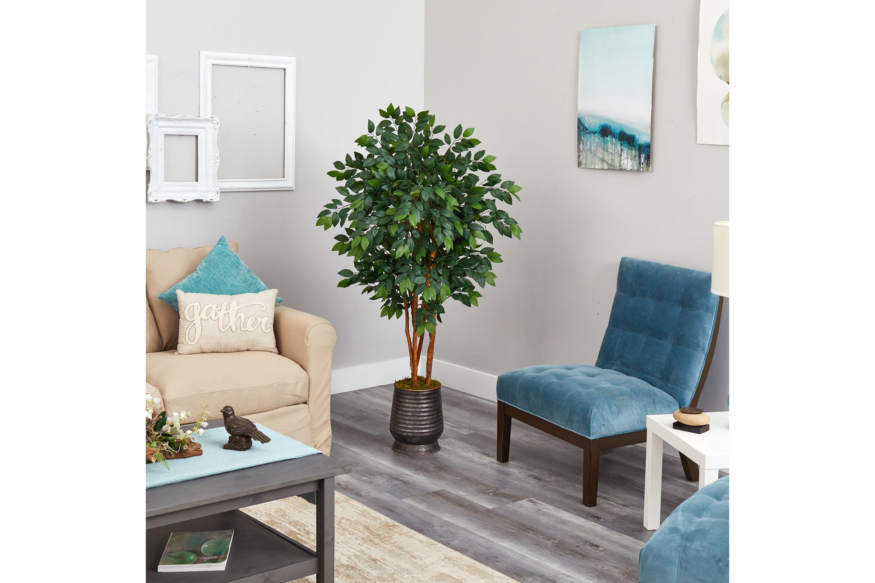57-Inch Sakaki Artificial Tree in Ribbed Metal Planter