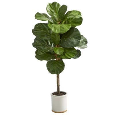 3.5-Foot Fiddle Leaf Artificial Tree in White Ceramic Planter