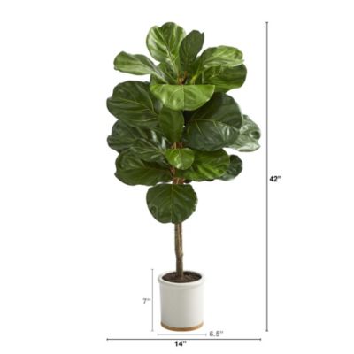 3.5-Foot Fiddle Leaf Artificial Tree in White Ceramic Planter