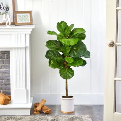 3.5-Foot Fiddle Leaf Artificial Tree in White Ceramic Planter