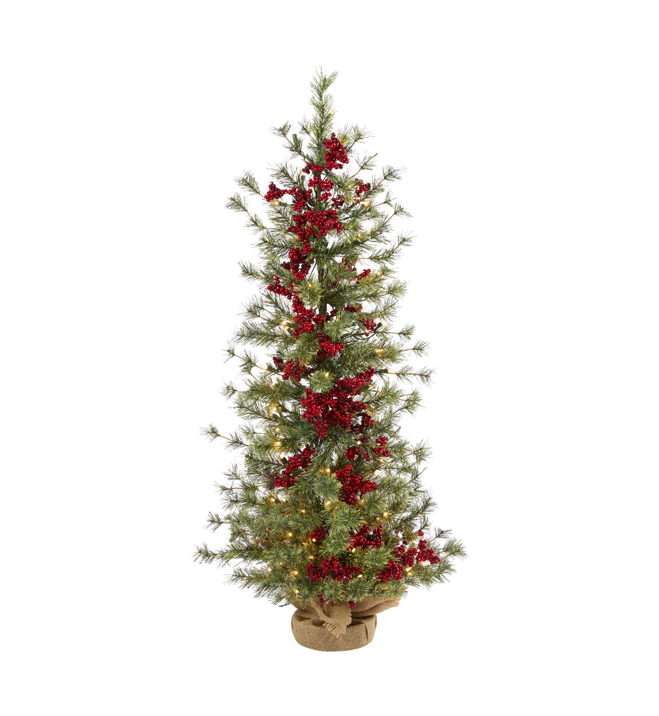 4 Foot Berry and Pine Artificial Christmas Tree with 100 Warm White Lights and Burlap Wrapped Base