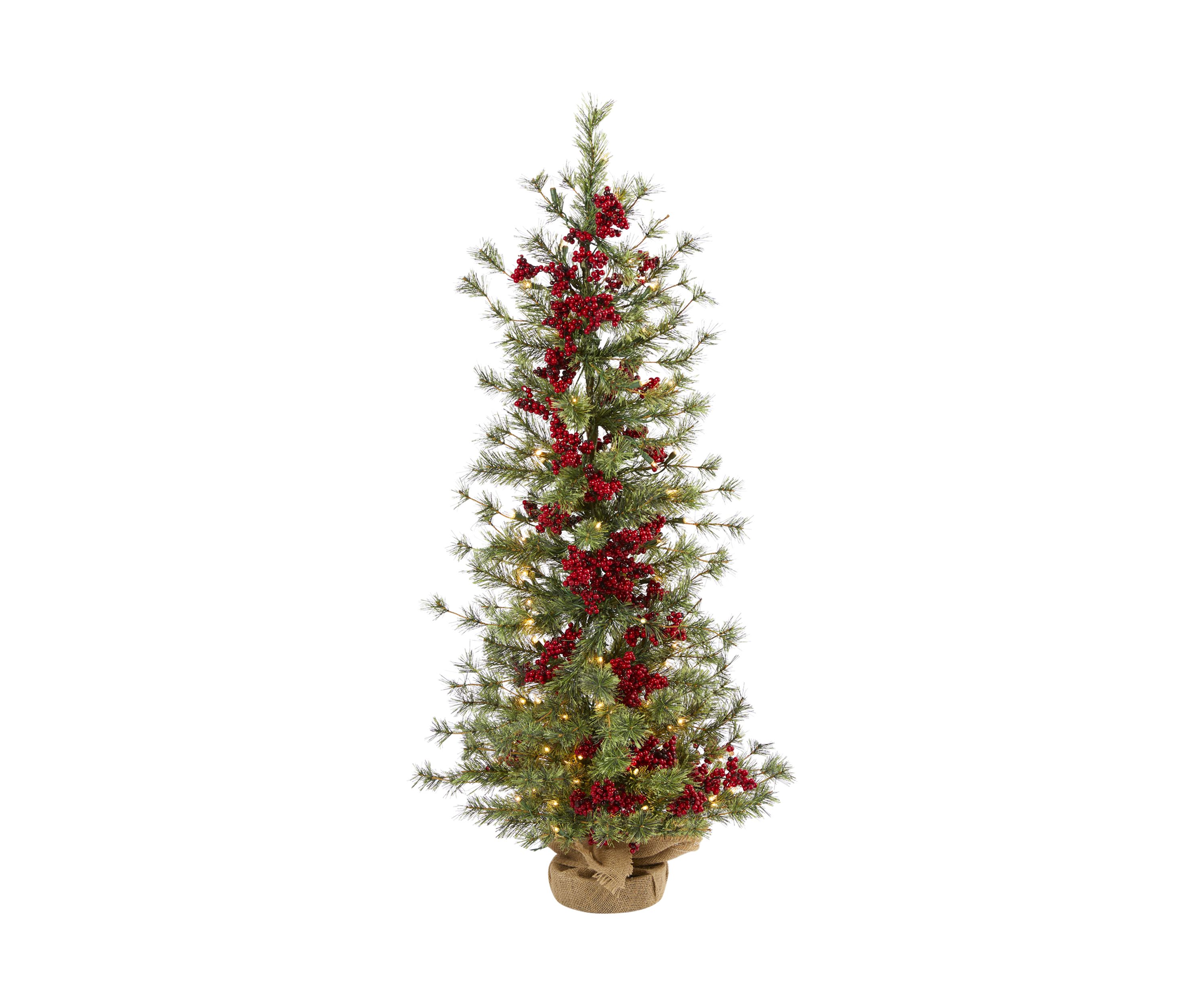 4 Foot Berry and Pine Artificial Christmas Tree with 100 Warm White Lights and Burlap Wrapped Base