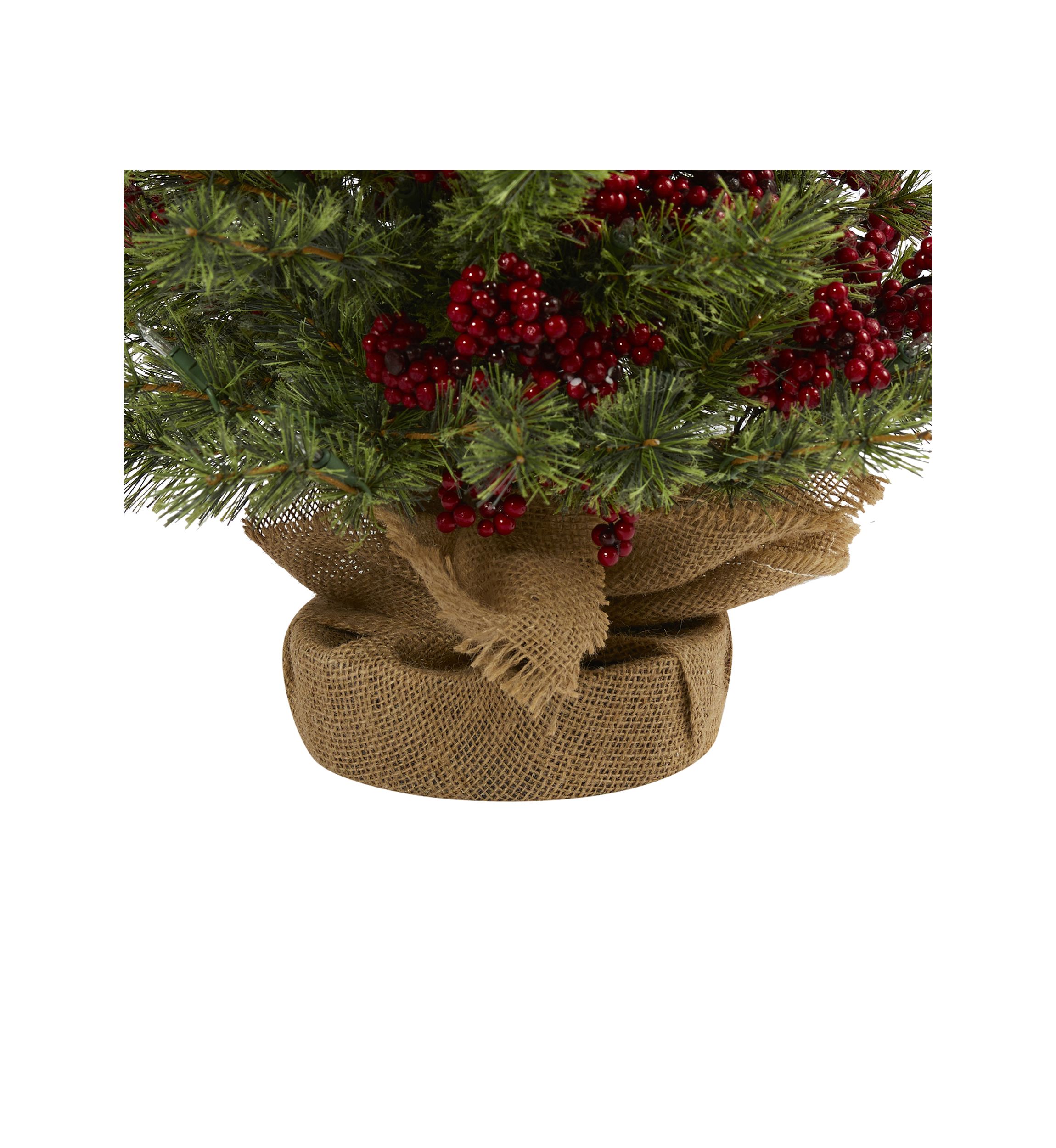 4 Foot Berry and Pine Artificial Christmas Tree with 100 Warm White Lights and Burlap Wrapped Base