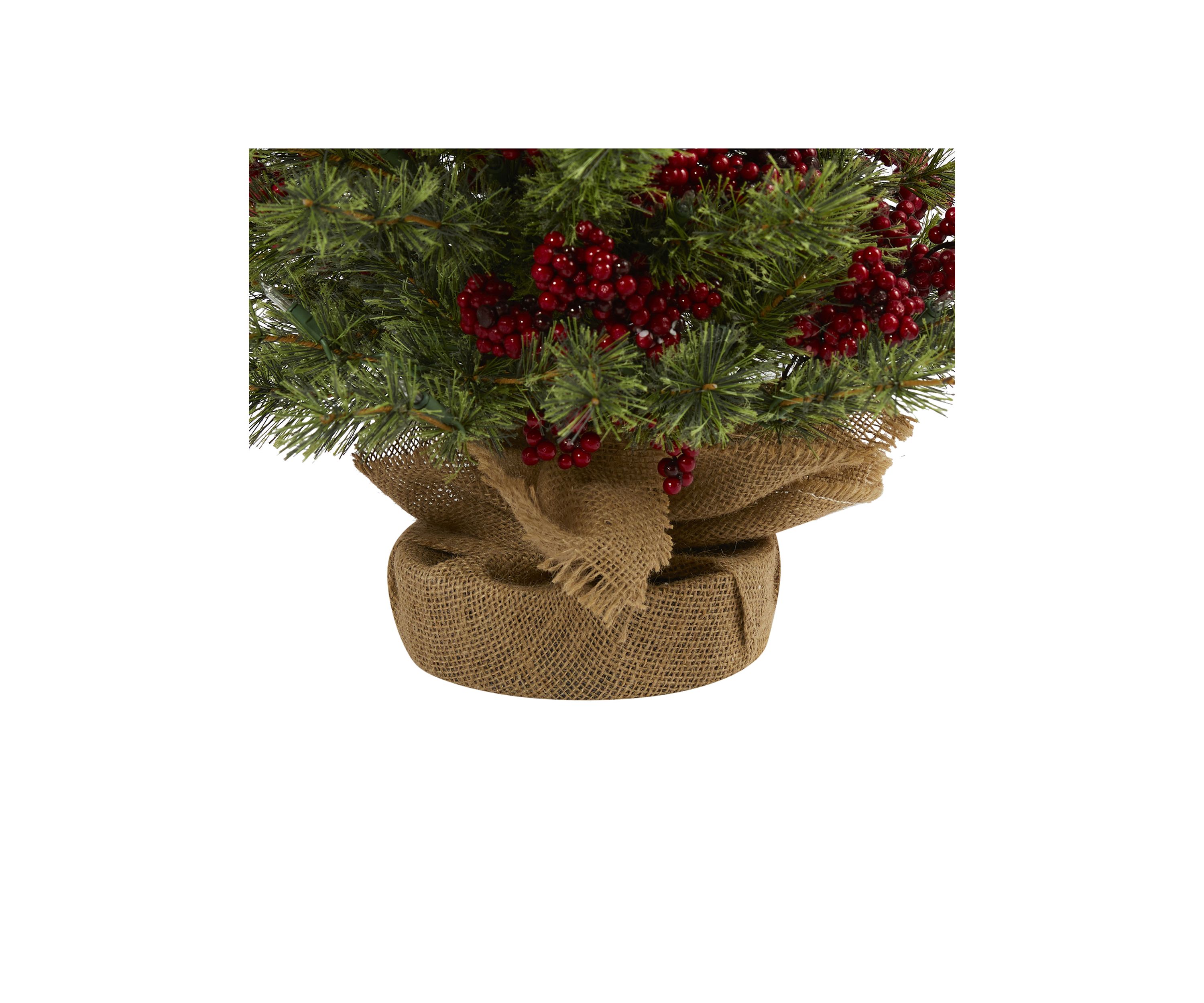 4 Foot Berry and Pine Artificial Christmas Tree with 100 Warm White Lights and Burlap Wrapped Base