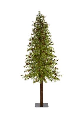 9 Foot Wyoming Alpine Artificial Christmas Tree with 300 Clear (Multifunction) LED Lights and Pine Cones on Natural Trunk