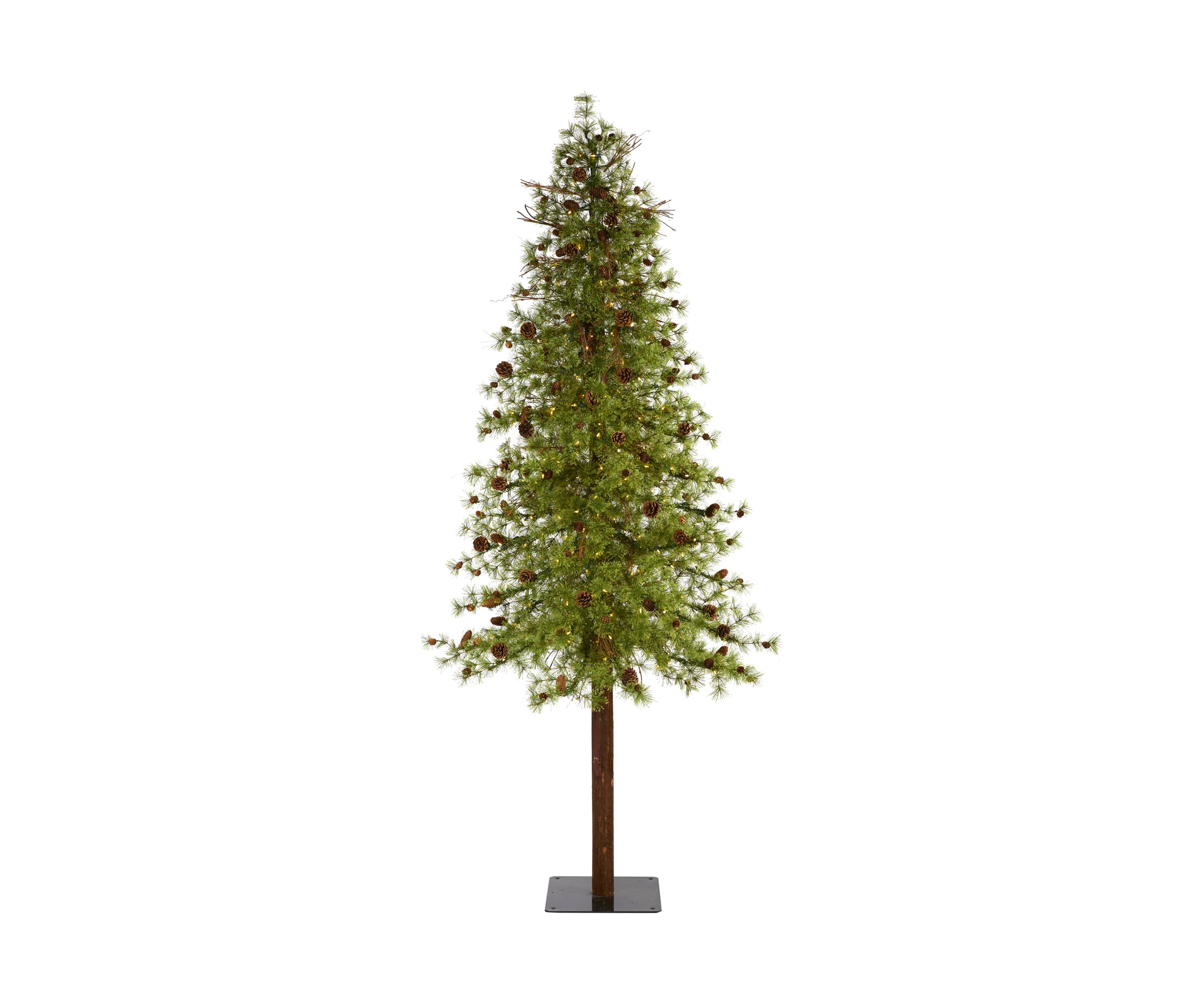 9 Foot Wyoming Alpine Artificial Christmas Tree with 300 Clear (Multifunction) LED Lights and Pine Cones on Natural Trunk