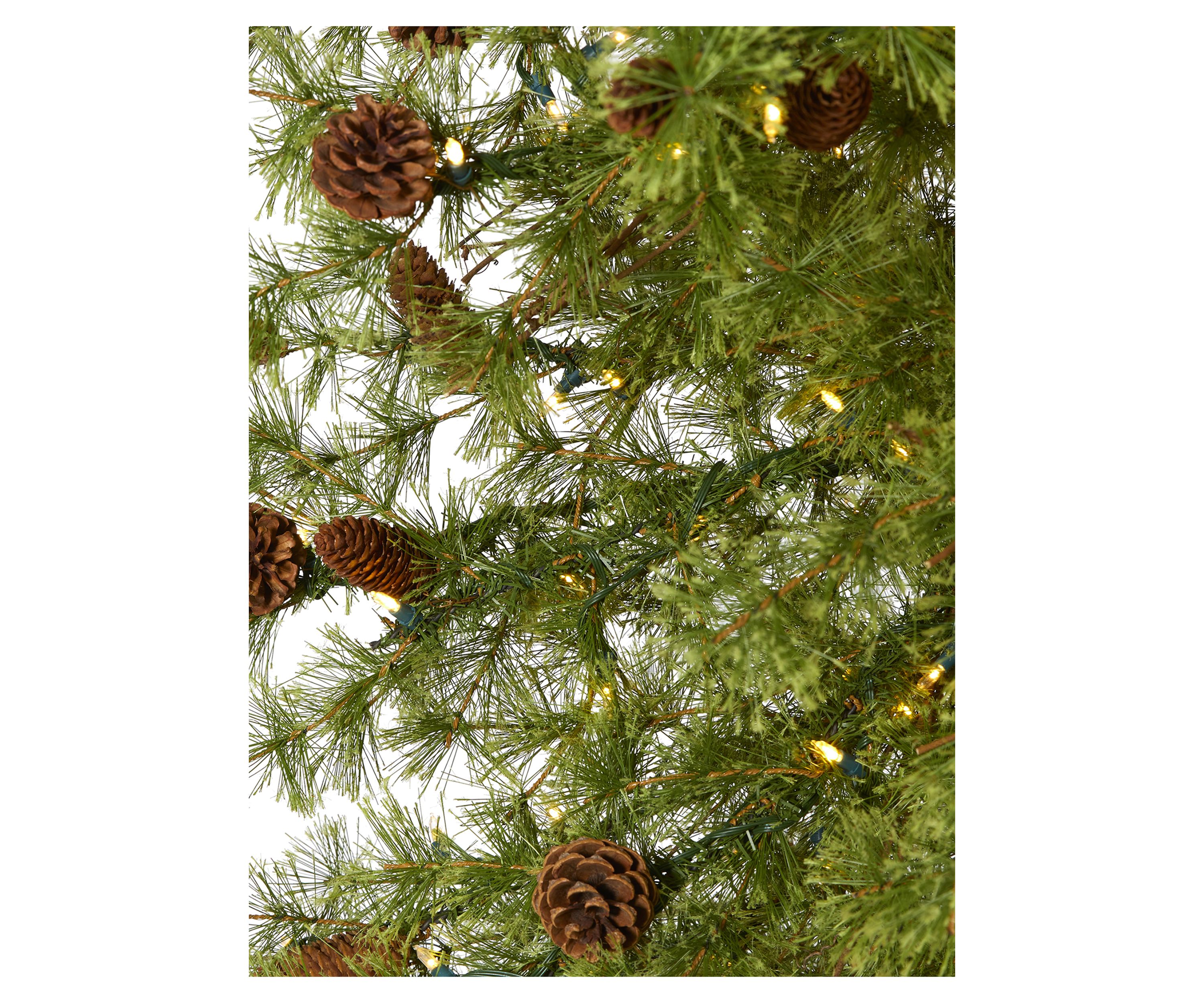 9 Foot Wyoming Alpine Artificial Christmas Tree with 300 Clear (Multifunction) LED Lights and Pine Cones on Natural Trunk