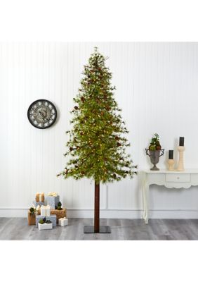 9 Foot Wyoming Alpine Artificial Christmas Tree with 300 Clear (Multifunction) LED Lights and Pine Cones on Natural Trunk