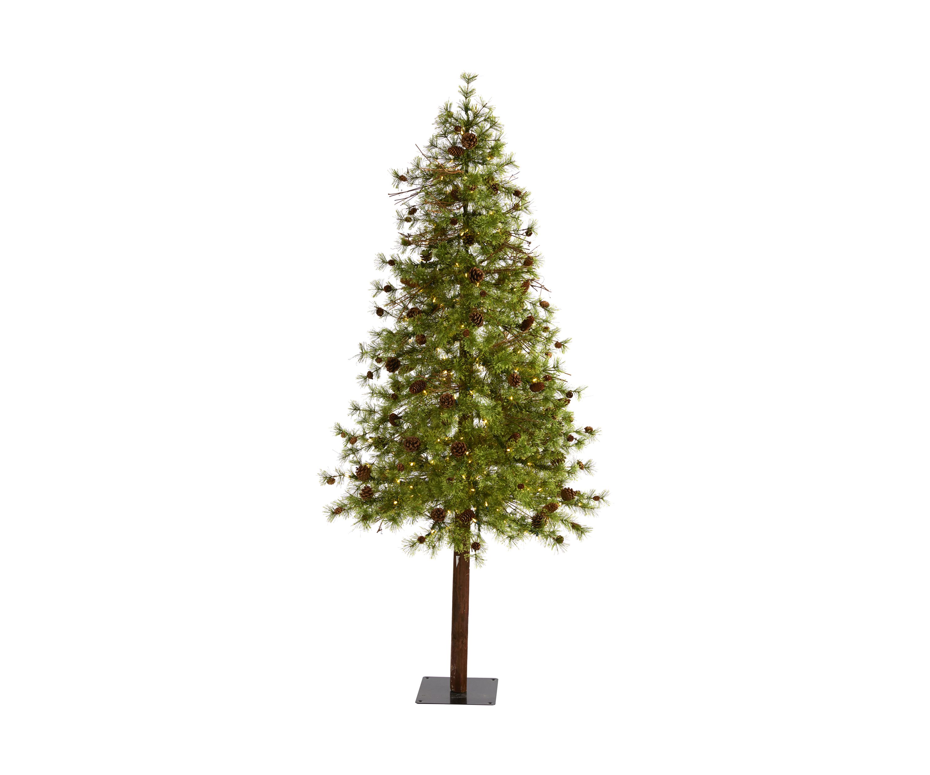 7 Foot Wyoming Alpine Artificial Christmas Tree with 200 Clear (Multifunction) LED Lights and Pine Cones on Natural Trunk