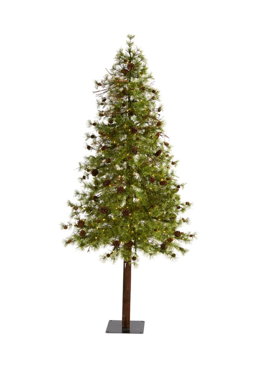 7 Foot Wyoming Alpine Artificial Christmas Tree with 200 Clear (Multifunction) LED Lights and Pine Cones on Natural Trunk