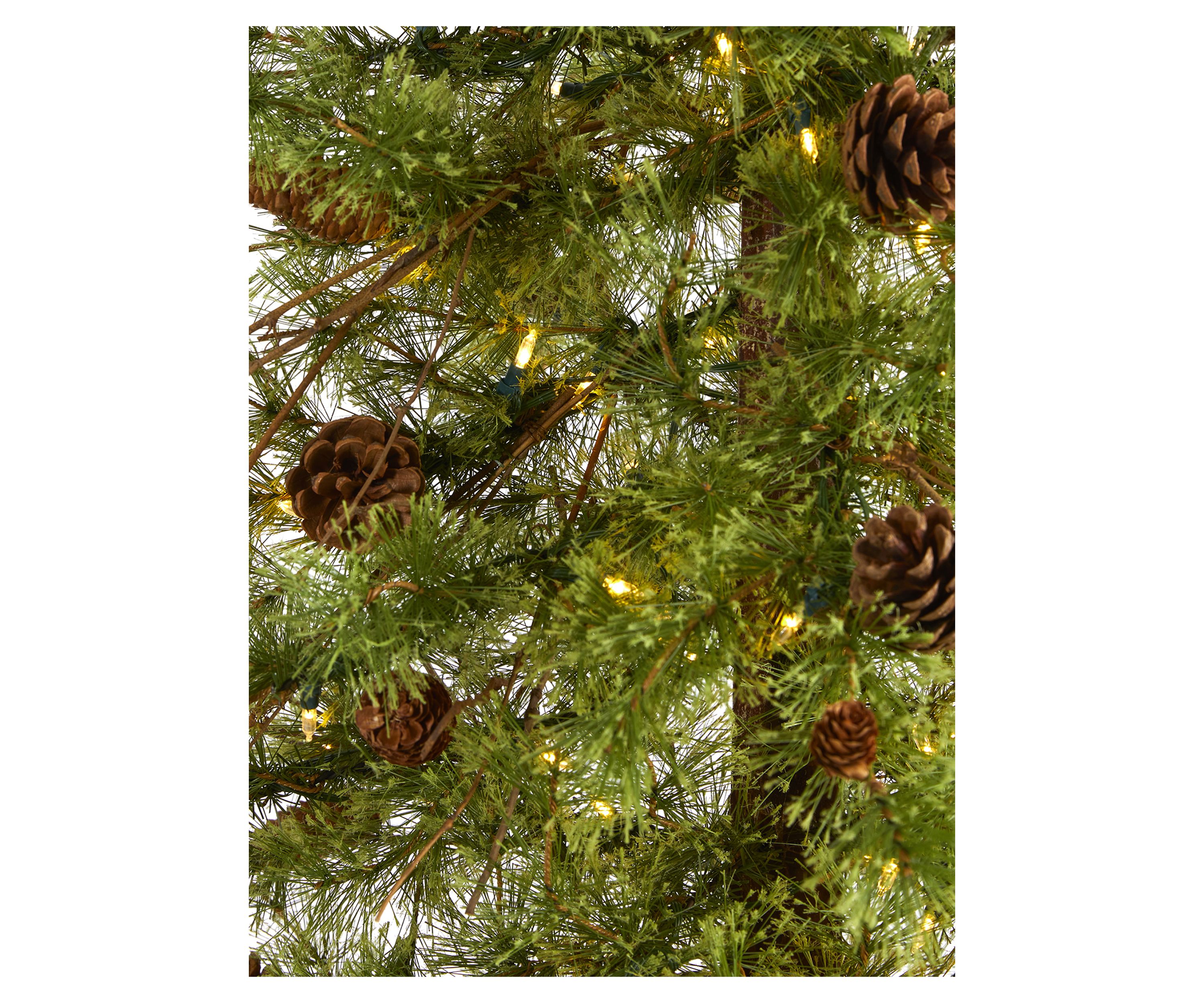 7 Foot Wyoming Alpine Artificial Christmas Tree with 200 Clear (Multifunction) LED Lights and Pine Cones on Natural Trunk
