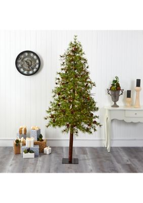 7 Foot Wyoming Alpine Artificial Christmas Tree with 200 Clear (Multifunction) LED Lights and Pine Cones on Natural Trunk