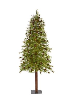 8-Foot Wyoming Alpine Artificial Christmas Tree with 250 Clear (Multifunction) LED Lights and Pine Cones on Natural Trunk