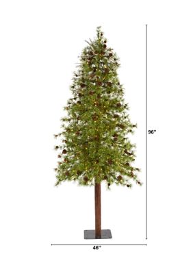 8-Foot Wyoming Alpine Artificial Christmas Tree with 250 Clear (Multifunction) LED Lights and Pine Cones on Natural Trunk