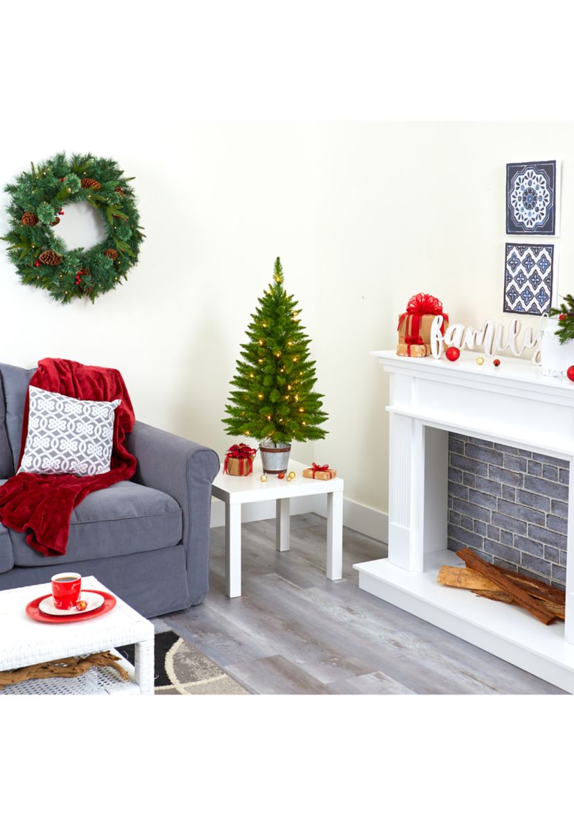 3 Foot Providence Pine Artificial Christmas Tree in Metal Planter with 50 Warm White Lights and 114 Bendable Branches