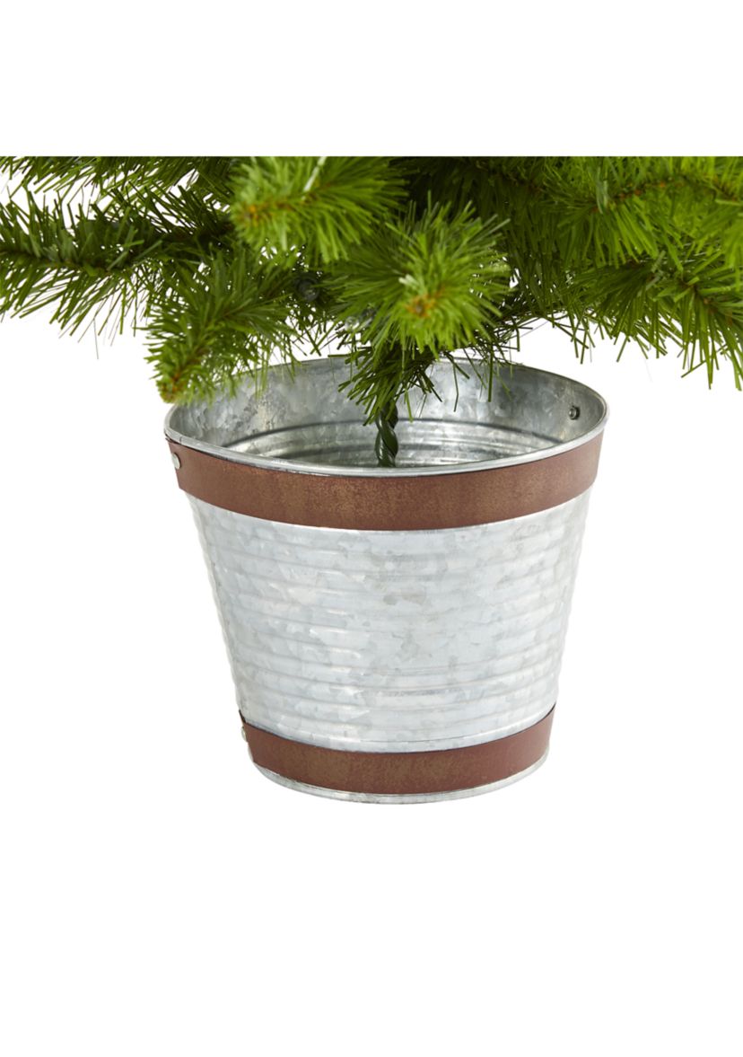 3 Foot Providence Pine Artificial Christmas Tree in Metal Planter with 50 Warm White Lights and 114 Bendable Branches