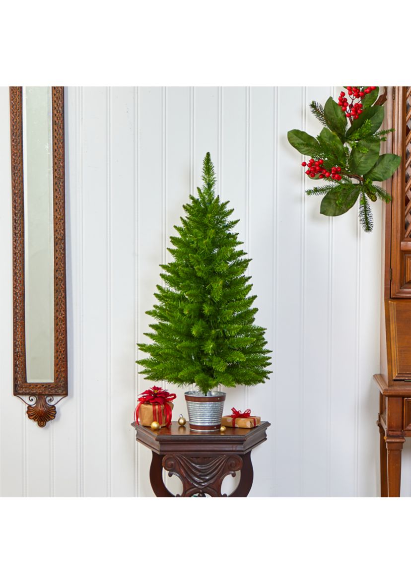 3 Foot Providence Pine Artificial Christmas Tree in Metal Planter with 50 Warm White Lights and 114 Bendable Branches