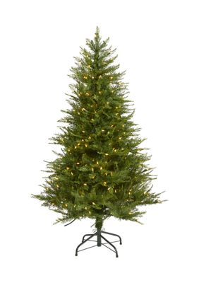 Nearly Natural 5 Foot Wisconsin Fir Artificial Christmas Tree with 250 Warm White LED Lights and 578 Bendable Branches, Green