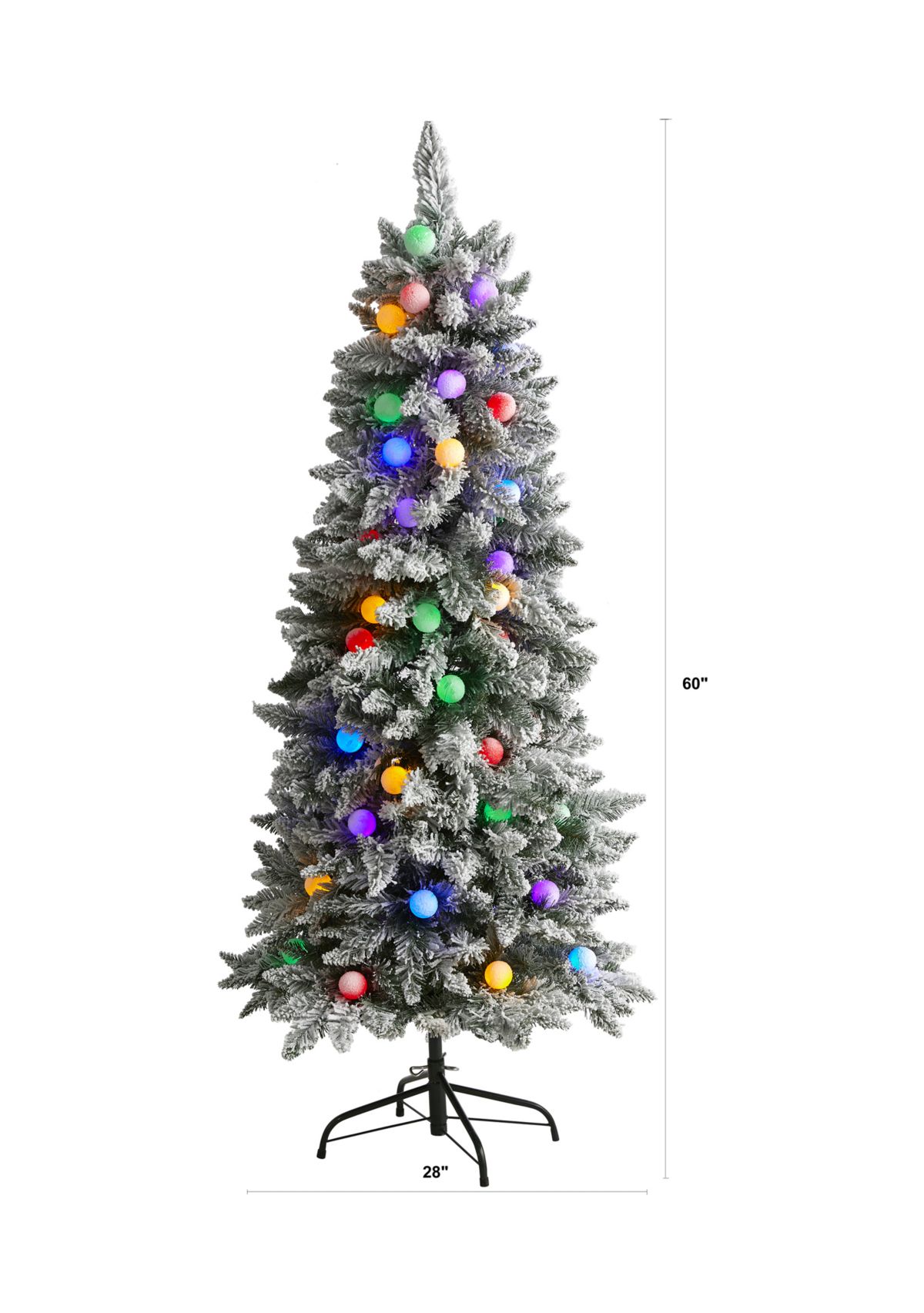 5 Foot Flocked British Columbia Mountain Fir Christmas Tree in Decorative Planter with 50 Multi Color Globe Bulbs and 379 Bendable Branches