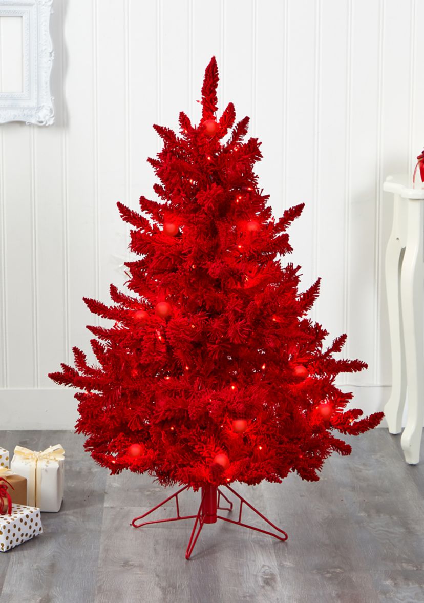 Flocked Fraser Fir Christmas Tree with Globe Bulbs and Bendable Branches