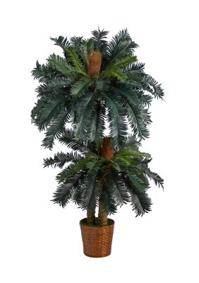 Nearly Natural 5-Foot and 3-Foot Double Sago Palm Artificial Tree with Basket, Green