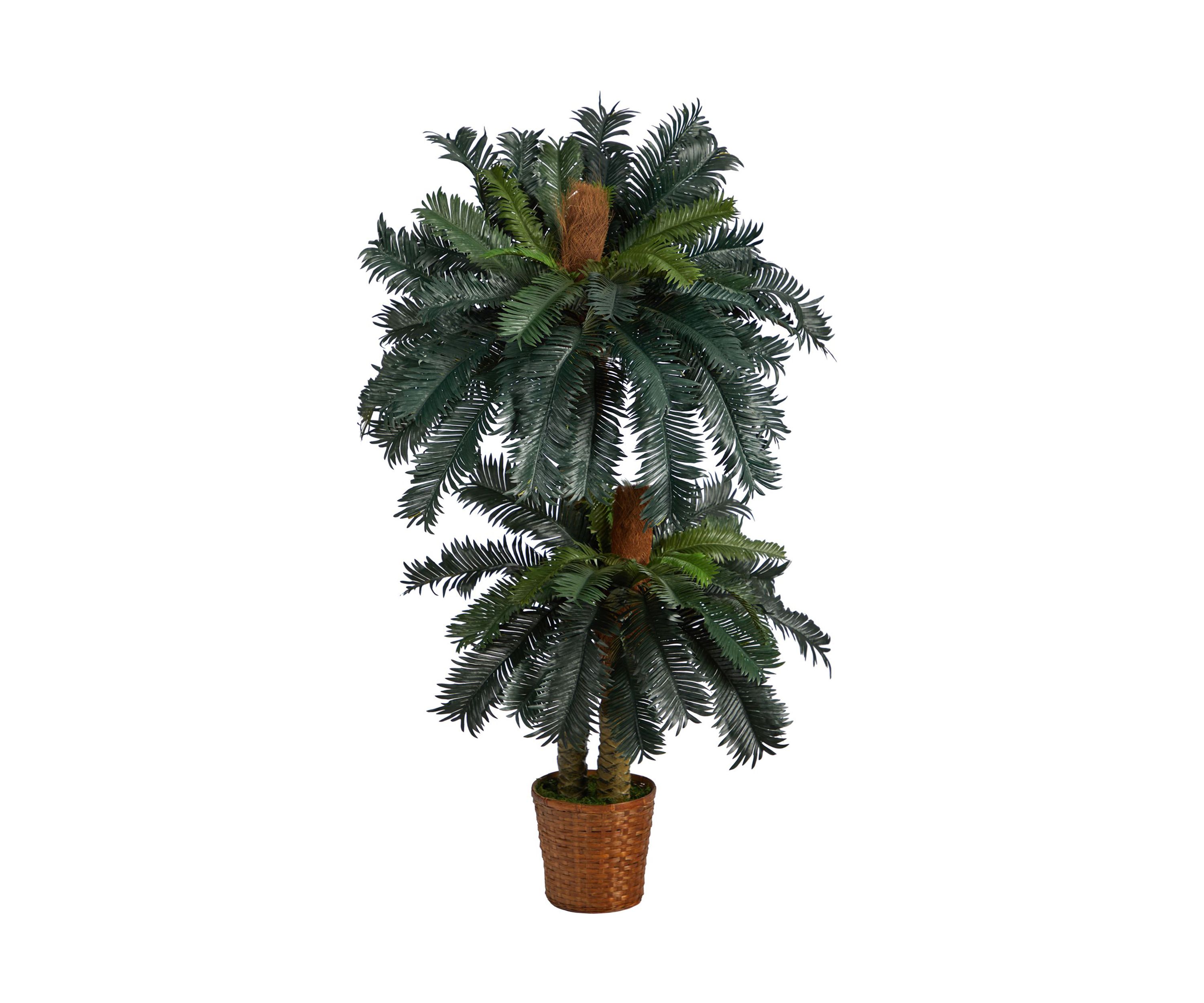5-Foot and 3-Foot Double Sago Palm Artificial Tree with Basket