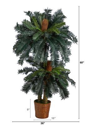 5-Foot and 3-Foot Double Sago Palm Artificial Tree with Basket