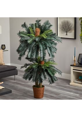 5-Foot and 3-Foot Double Sago Palm Artificial Tree with Basket