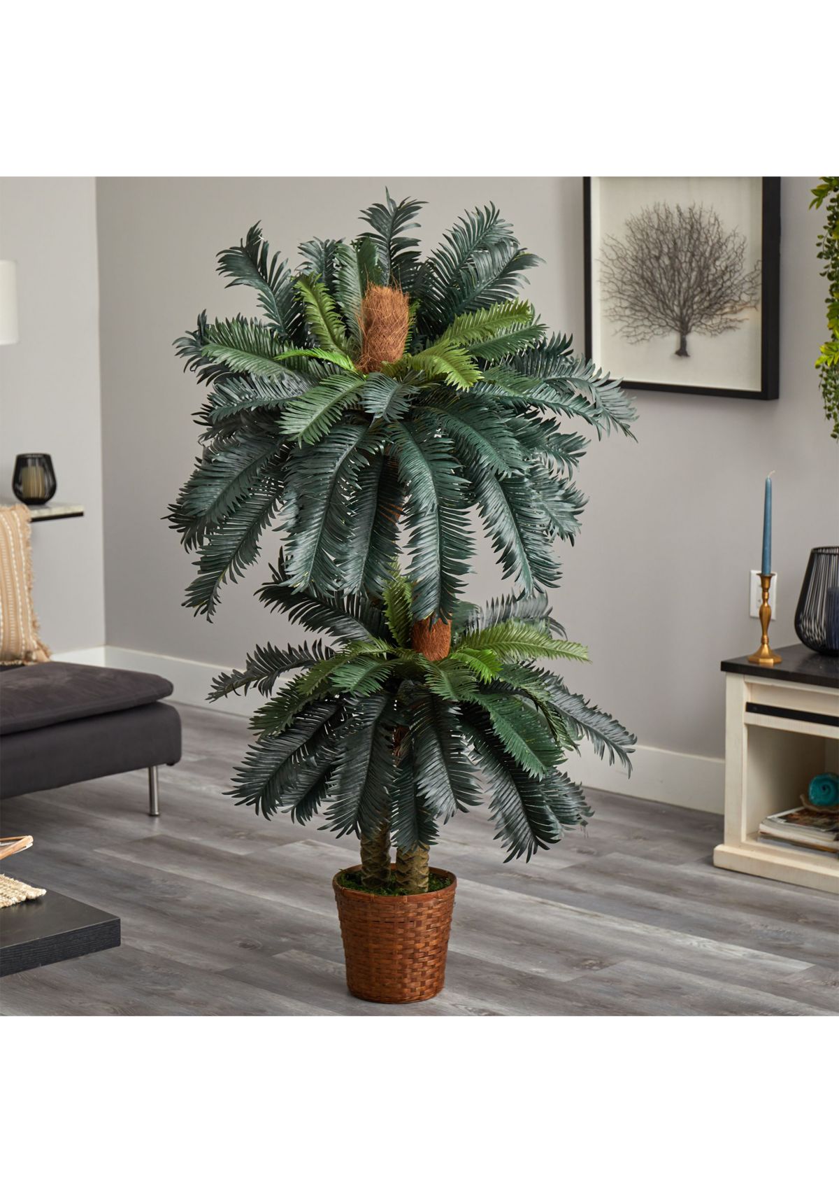 5-Foot and 3-Foot Double Sago Palm Artificial Tree with Basket