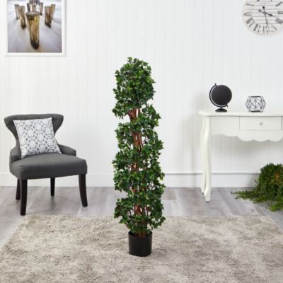 4.5-Foot English Ivy Spiral Topiary Artificial Tree with Natural Trunk UV Resistant (Indoor/Outdoor)