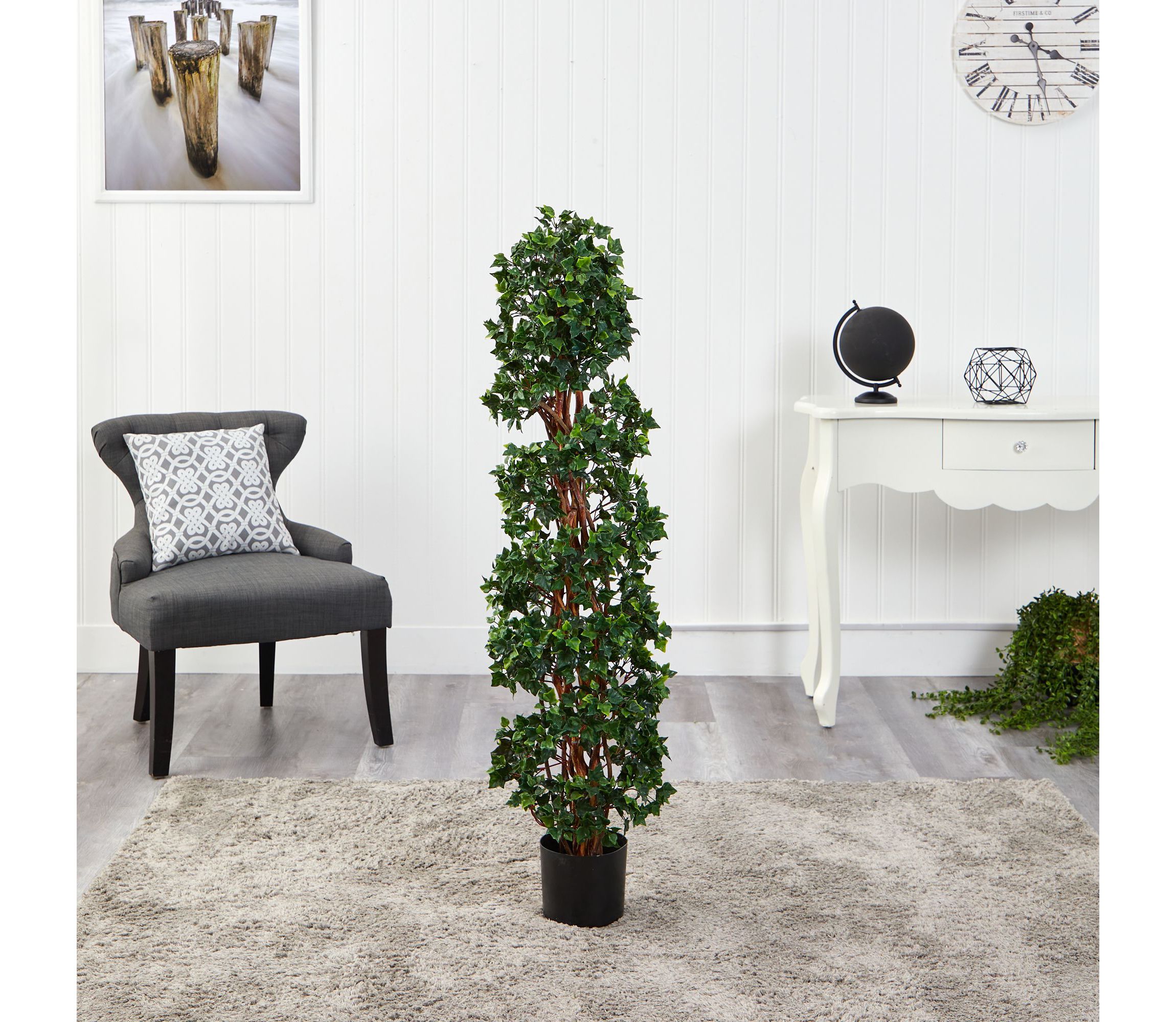 4.5-Foot English Ivy Spiral Topiary Artificial Tree with Natural Trunk UV Resistant (Indoor/Outdoor)